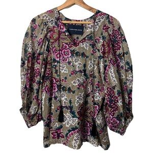 Samantha Sung Anastasia Top Blouse Size 2 Floral Print Popover Tassel XS